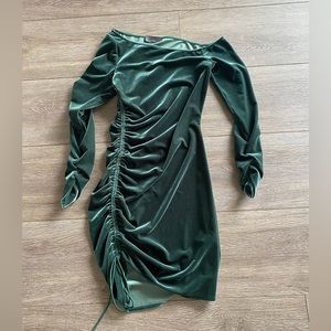 MICHAEL COSTELLO X REVOLVE DARK GREEN VELVET LIKE DRESS SMALL